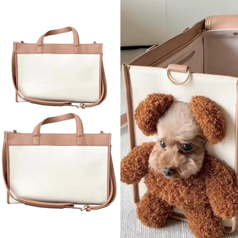 Dog Carry Bag PU Leather Dog Carriers Multifunctional Outdoor Cat Bags Puppy Breathable Carrying Pouch for Bunny